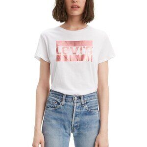 Levis Womens White T-Shirt Rose Gold Logo